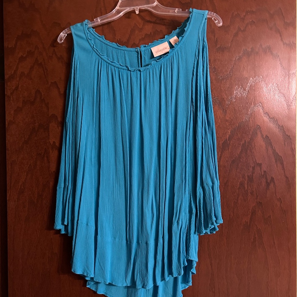 Chico’s Turquoise Gauze Cold Shoulder Top